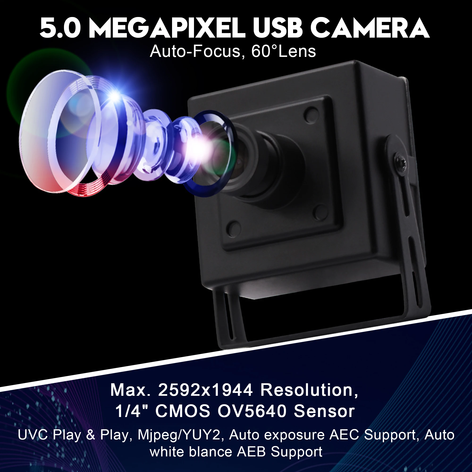 Веб-камера 5 Мп 2592x1944 CMOS OV5640 UVC USB-камера для компьютера настольного ПК ноутбука