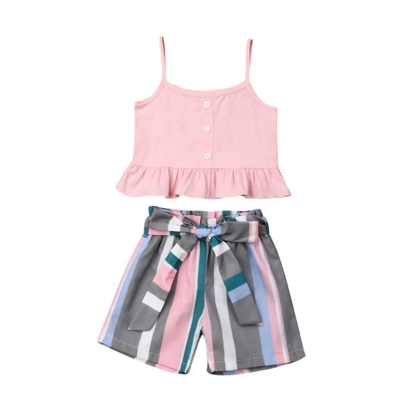 

1-6Years 2PCS Kids Baby Girls Outfits Summer Sleeveless Crop Tops+Shorts Clothes Set