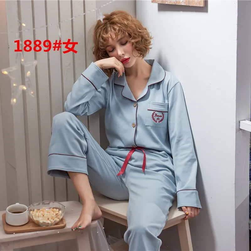 

Simple Women's Fair Korean-style wei mi Pure Cotton Long Sleeve New Style Japanese-style Pajamas When Autumn Outer Wear Fold-dow