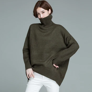 

Turtleneck sweater ladies 2020 new loose outer wear mid-length lazy style women's winter thick knitted bottoming shirt