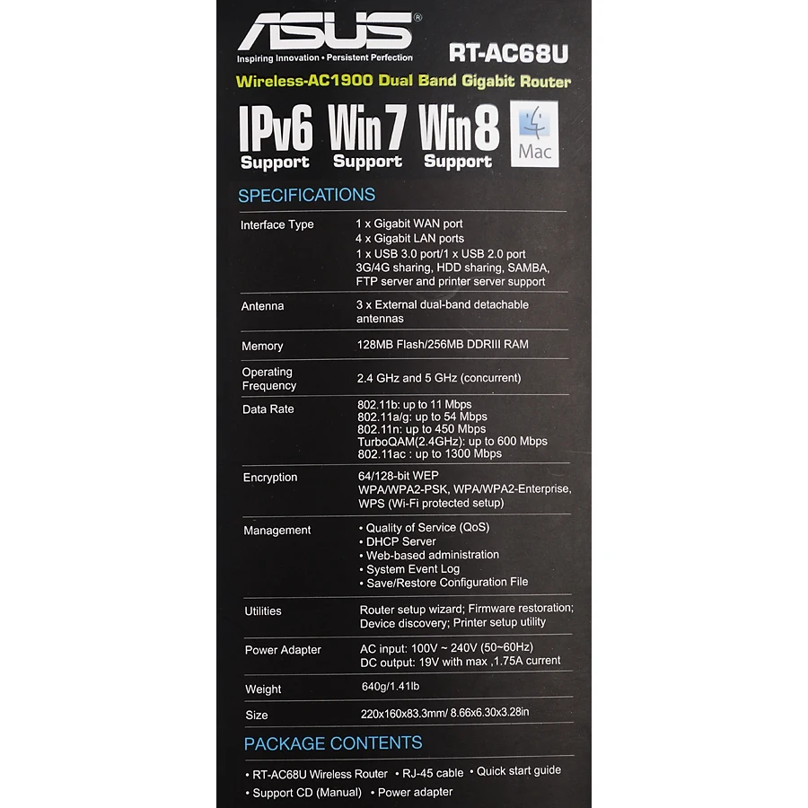 Роутер беспроводной Asus RT-AC68U AC1900 10/100/1000BASE-TX черный