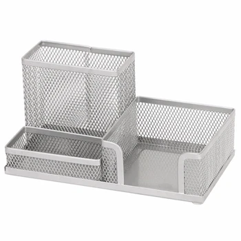 

HOT-Silver Metal Wire Mesh Pencil Holder for Desk
