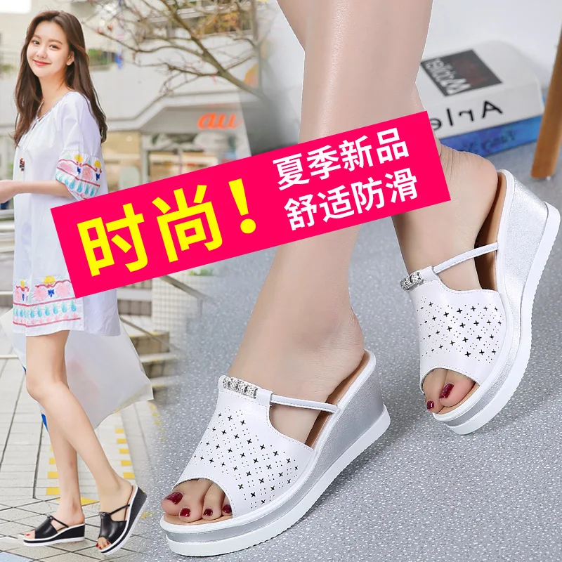 

Slipper Women's Summer New Style Platform Heel High-Heel Fish Mouth Sandals Genuine Leather Extra High Thick Bottomed Sandals
