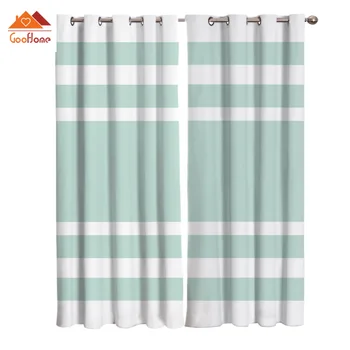 

Green Geometric Stripe Window Curtains Living Room Outdoor Fabric Drapes Curtain Home Decor