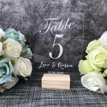 

Personalized Wreath Wedding Table Numbers Modern Name Table with flowers Sign,Clear Acrylic Wedding Table Number Decor Supplies