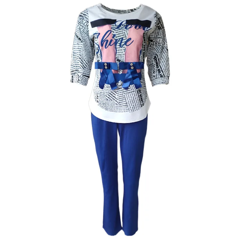 Lady Suit Bow Print Short-Sleeved Two-Piece Set Women