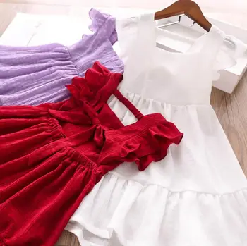 

2020 Children Girls Back Hollow Out Bow Summer Dresses, Princess Kids Sweet Clothing 5 pcs/lot,Wholesale