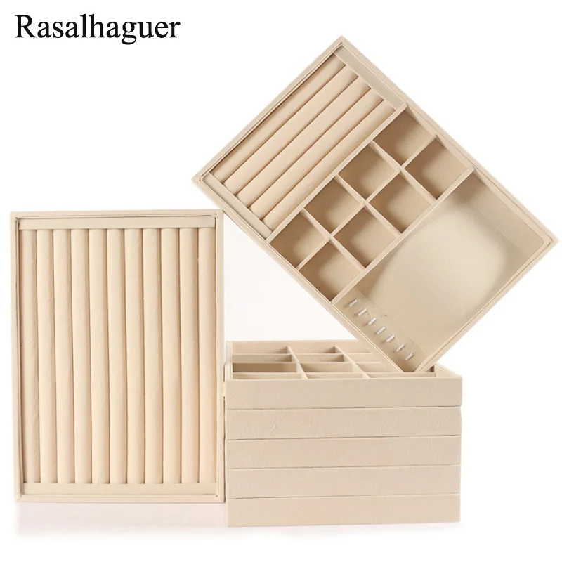 Beige Velvet Jewelry Case Jewellery Organizer Storage Box Watch Holder Necklaces Rings Earrings Pendants For Women Stand Series 3pcs lot jewelry foam tray diy inserts liners velvet jewellery rings bracelet watch showed case earrings hole tray for jewelry