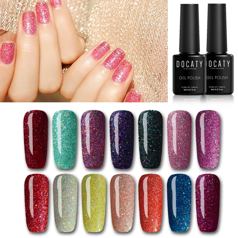 

Docaty Hybrid Glitter Neon Gel Polish Bright for Nail Art DesignLED/UV Lamp Nail Gel Varnishes Nail Salon Tools UV Manicure