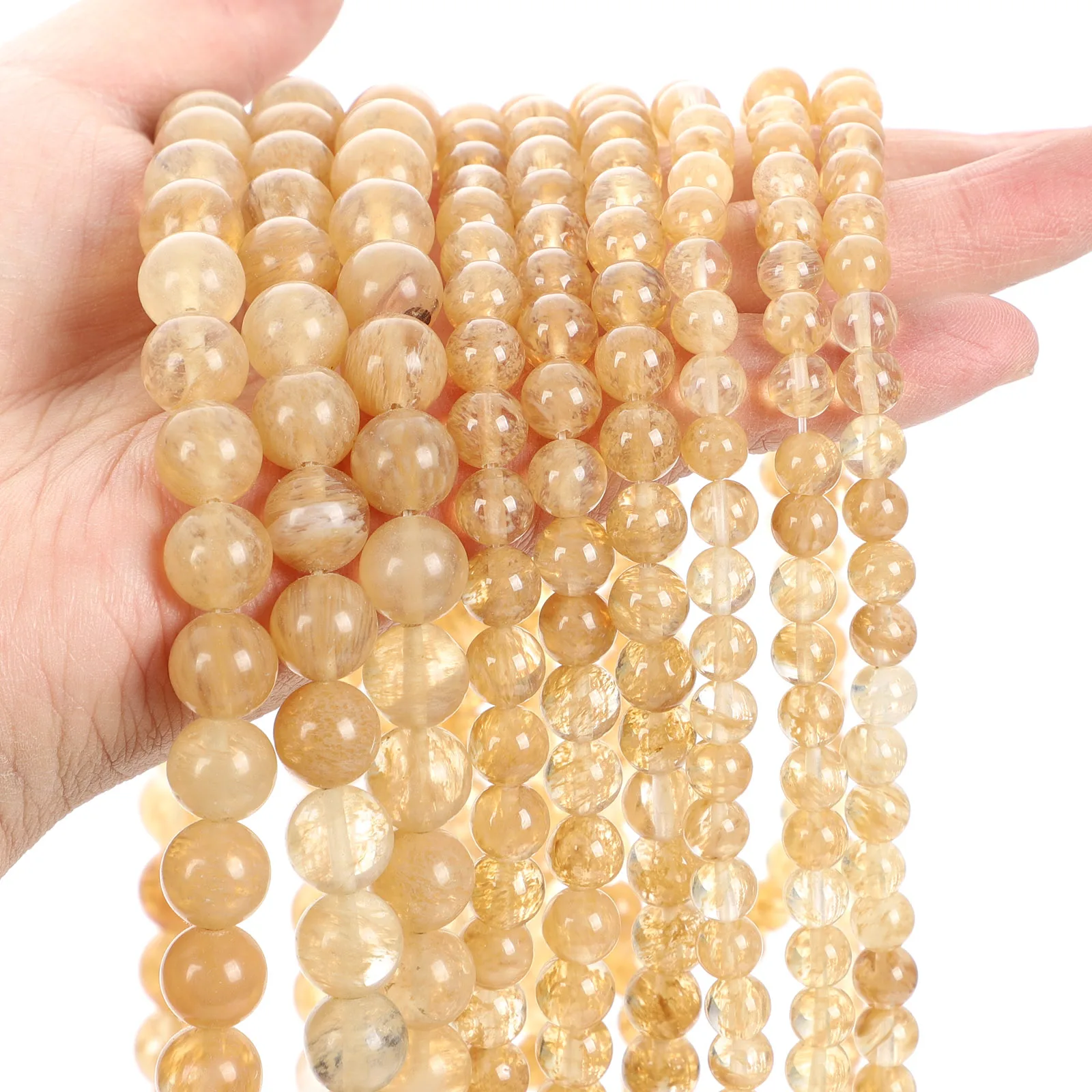 Yellow Watermelon Natural Stone Beads Round Citrines Quartzs Loose Spacer Bead For Jewelry Making DIY Charm Bracelet Necklace | Украшения и