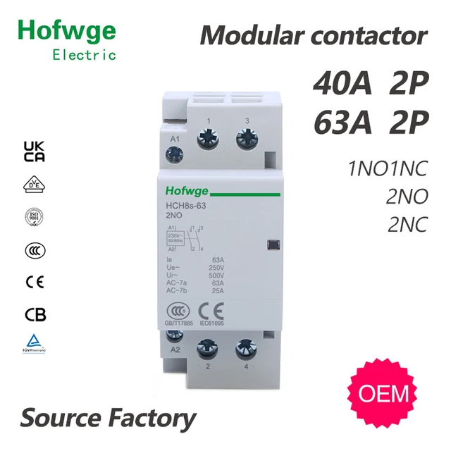 HCH8s-63 Contacteur AC Domestique 2P 40A 63A 2NO 2NC 1NO1NC DC24V