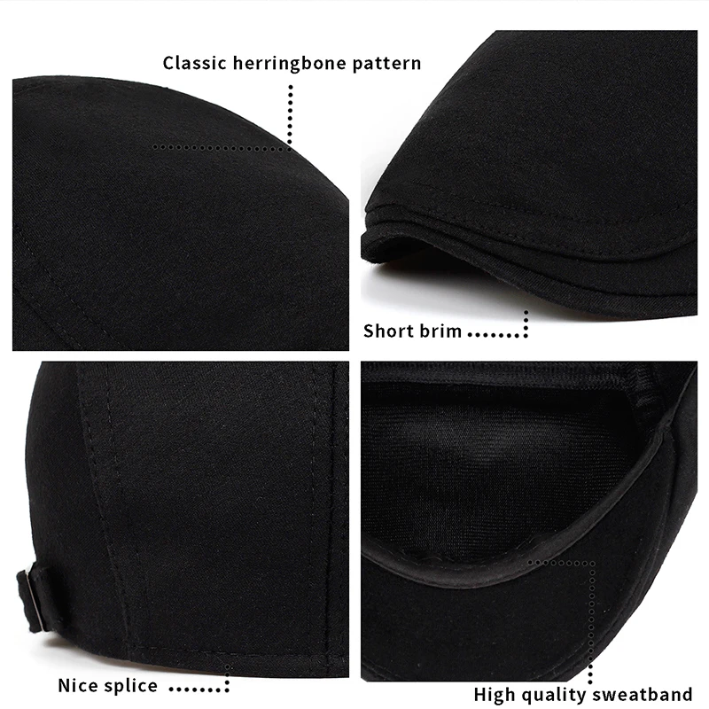 Man Berets cotton British Vintage Flat Caps Gatsby Male Solid Gray Black Spring Autumn Winter Adjustable Driver Hats beret hat,woolen beret