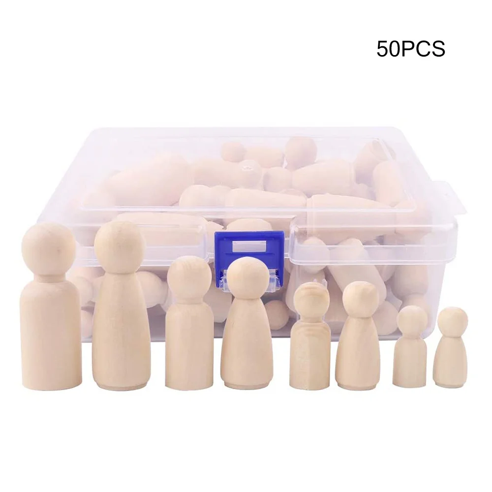 Hot Sale 50pcs Boy And Girl Wooden Peg Dolls Unpainted Figures DIY Arts Crafts Supplies Kids Baby Toys Christmas Home Decoration