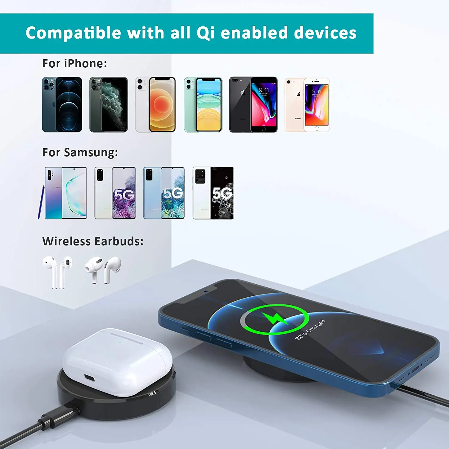 Cargador inalámbrico con soporte integrado magnético, almohadilla de carga inalámbrica con imán, de Metal, para Iphone 13/12, Airpods, 15W - Imagen 3