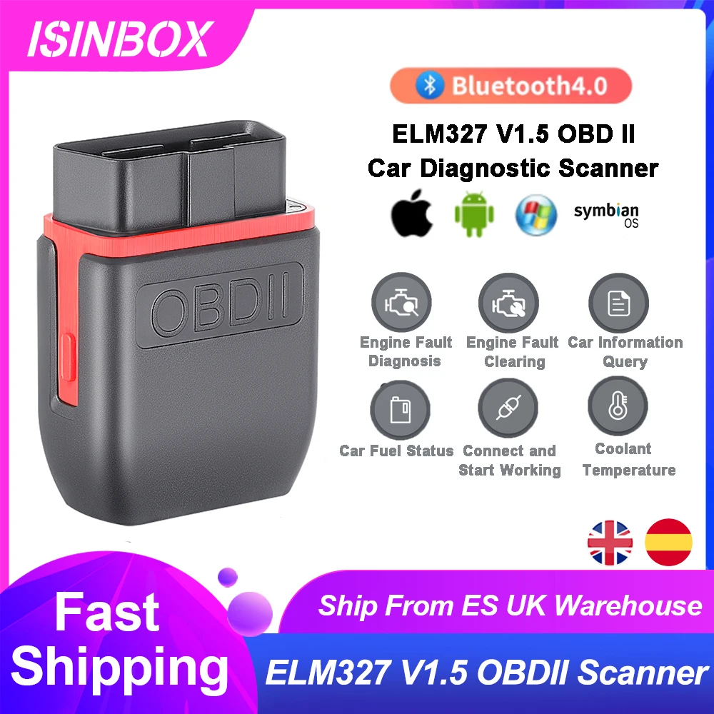 Автомобильный диагностический сканер ISINBOX ELM327 V1.5 Bluetooth 4 0 OBD2 ELM 327 OBD 2 считыватель