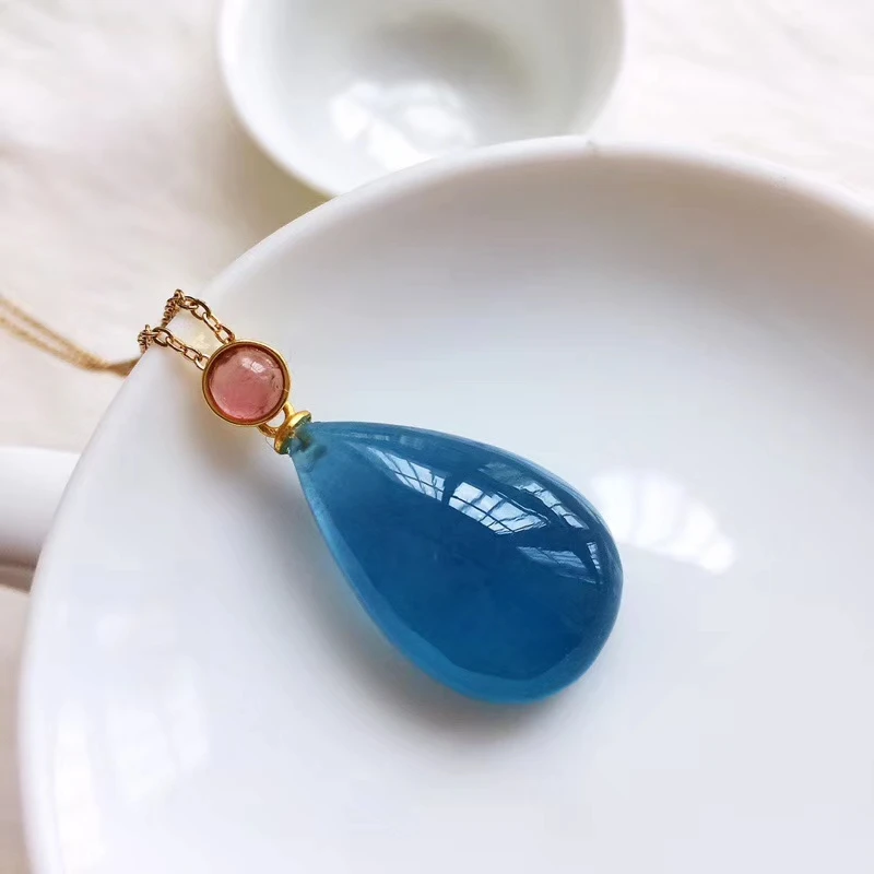 

Natural Blue Aquamarine Pendant From Brazil Women Men 25.5*15.8mm Jewelry Necklace Certificate AAAAA