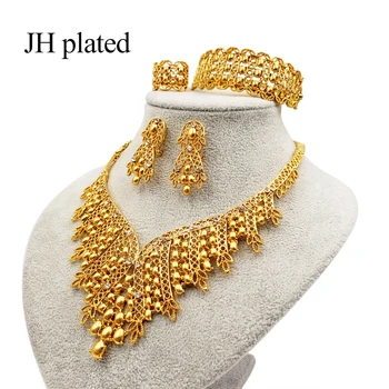 

JHplated women Exquisite Luxury Dubai Jewelry set of gold color India Nigeria African Jewelry Accessories wedding gift Wholesale