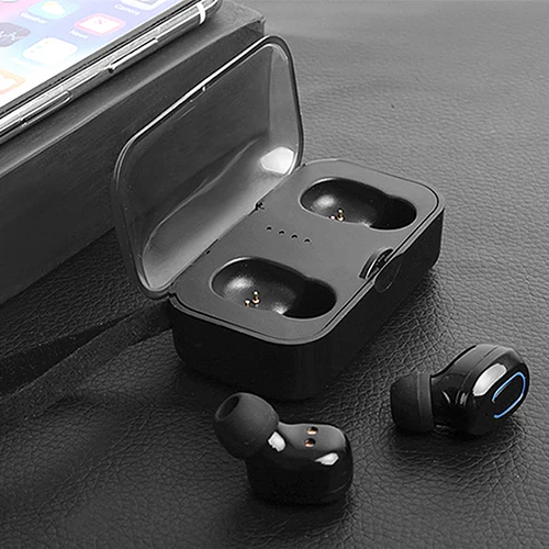 Мини портативные Bluetooth 5,0 наушники TWS беспроводные наушники громкой связи спортивные наушники игровая гарнитура с микрофоном зарядная коробка - Цвет: Черный