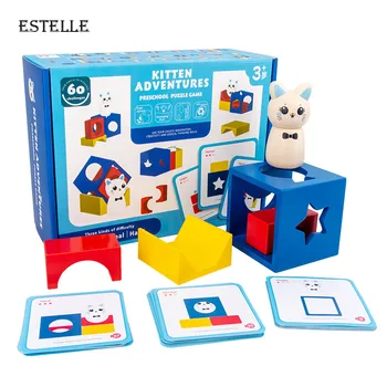 

New Montessori Little Cat Rabbit Magic Box Hide and Seek Puzzle Game Wooden Building Blocks Toys for Kids Children Gifts