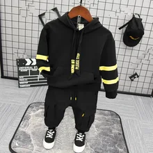 Новые детские модные комплекты одежды для мальчиков осенне-зимний костюм из 2 предметов пальто с капюшоном, одежда брендовые хлопковые спортивные костюмы для детей возрастом от 2 до 6 лет