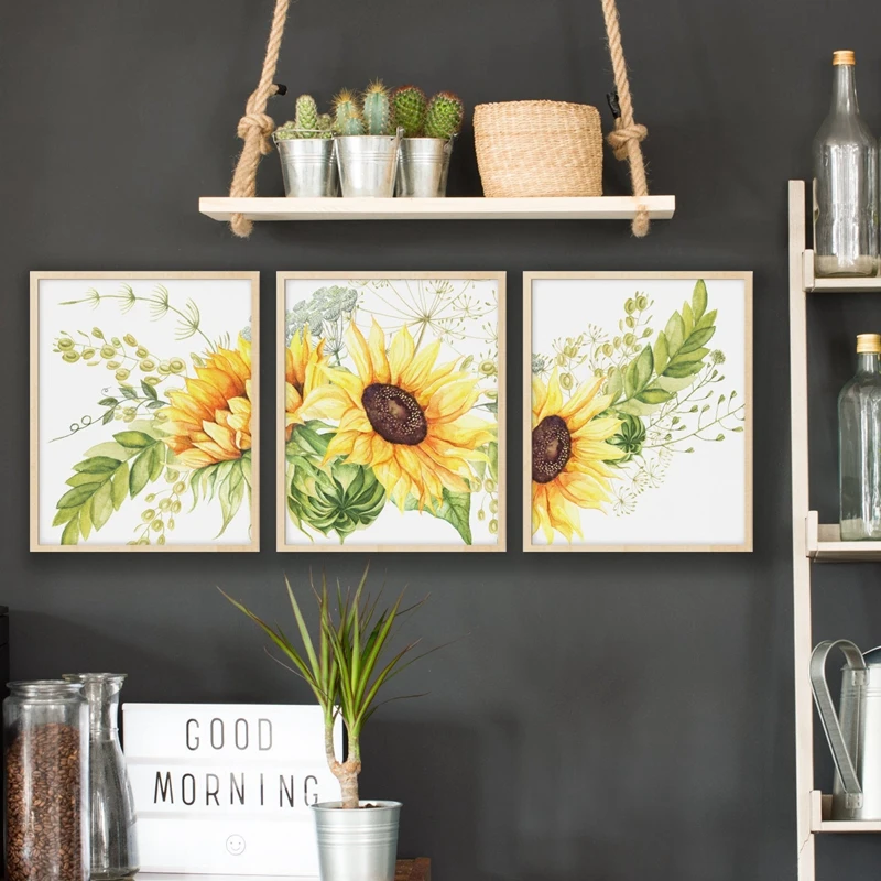 

Sunflower Wall Art Canvas Posters Nursery Kitchen Farmhouse Decor Watercolor Flowers Art Painting Pictures Home Decoration