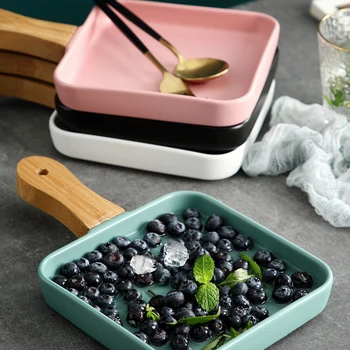

Nordic Art Ceramic Western Steak Pizza Plate with Handle Modern Minimalist Home Squaresushi Fruit Dessert Platekitchen Tableware