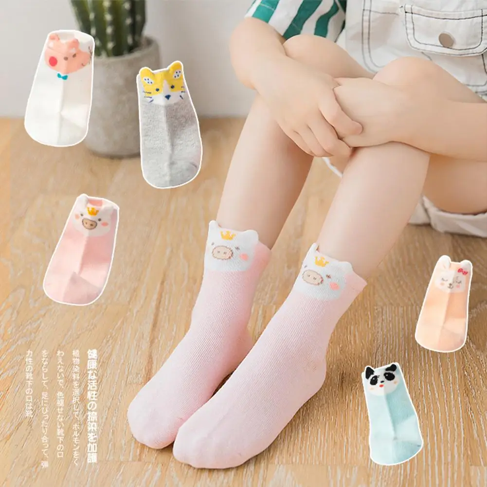 DSstyles 5 пар/компл. осенние детские 3D мультфильм Рисунок котенка хлопковые ботинки до середины икры Длина Носки, хлопок, в форме трубы, дышащие детские носки