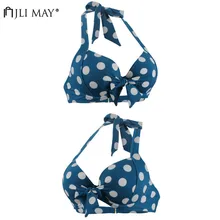 JLI может Ретро точка печати Бикини Топ для женщин сексуальный провод свободный пуш-ап купальники Топы Горячая весна повязка с бантом спинки пляжная одежда