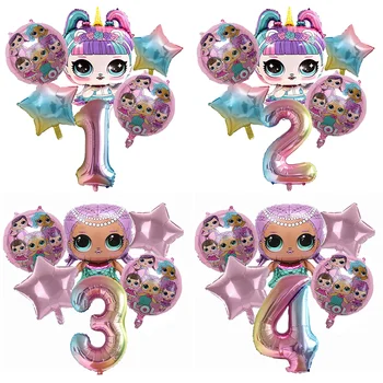 

6pcs LOL Surprise Number Aluminum Film Balloons Set Kid Girl Birthday Party Decorations Round Pentagram Figure Balloon