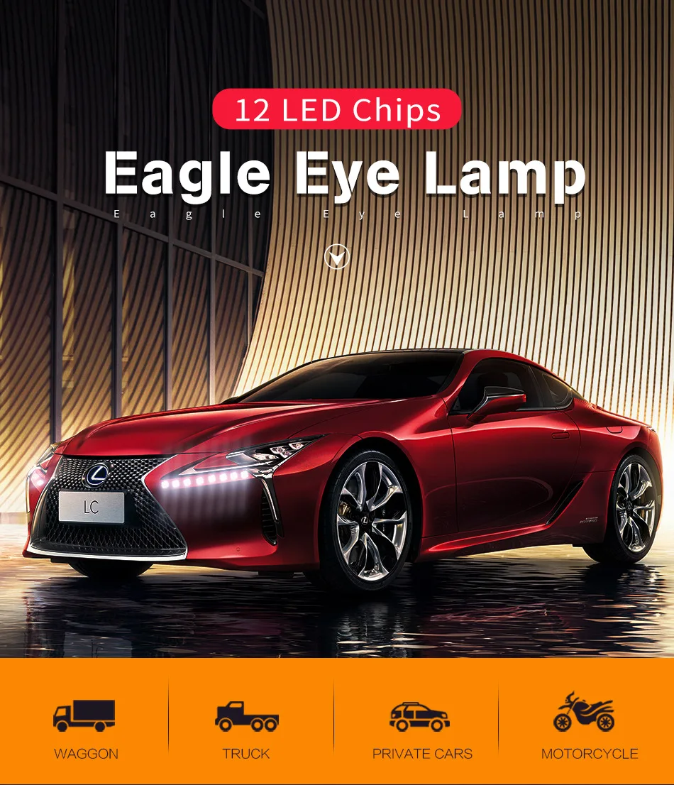 Car LED Eagle Eye Bulb 4014 12SMD 23MM Daytime Running Lights Source Backup Reversing Parking Signal Lamp Waterproof