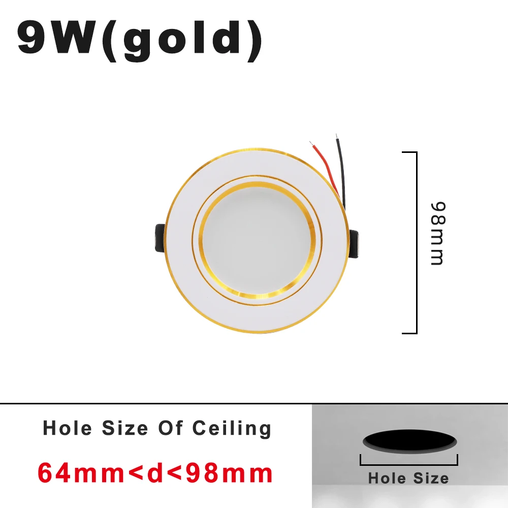 AC220V светодиодный потолочный светильник, встраиваемый круглый золотой потолочный светильник, 5 Вт, 9 Вт, 12 Вт, 15 Вт, 18 Вт, белый/теплый белый алюминиевый светодиодный светильник, ультратонкий - Испускаемый цвет: 9W