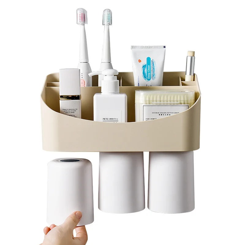Creative Wall-Mounted Toothbrush Holders Magnetic Suction Bathroom Tumblers Set Bathroom Multifunction Cosmetic Dust-Proof Racks