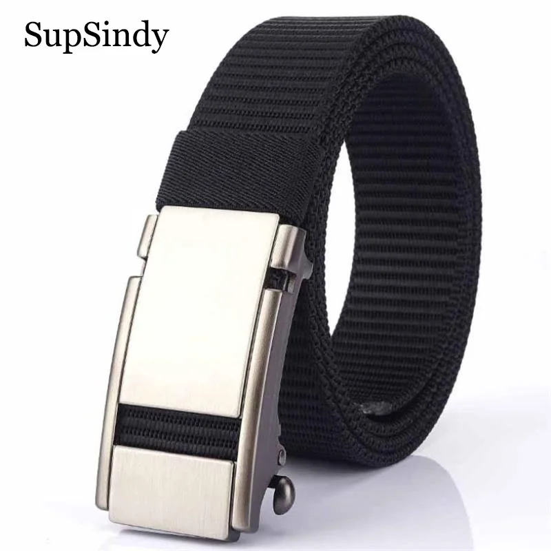 

SupSindy Men Nylon Belt Luxury Metal Automatic Buckle Canvas Belts for Men Fashion Jeans Waistband Army Outdoor Male Strap Black