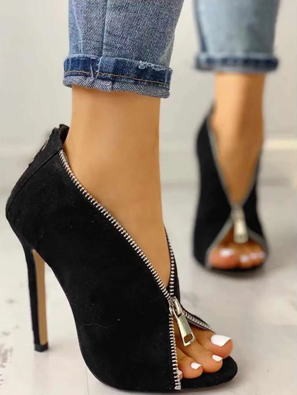 

2019 Western Style Comfortable Versatile Simple Front Zipper Fine High Heel Shoes Do 35-40 Code
