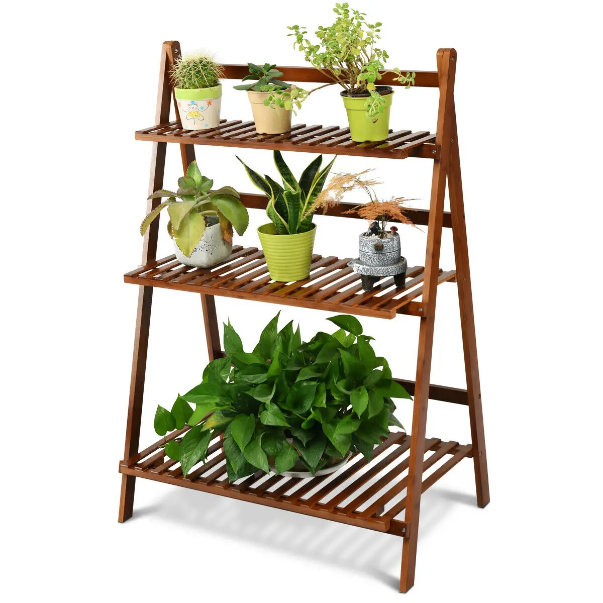

Costway 3 Tier Folding Shelf Stand Bamboo Flower Pot Display Rack Bookcase Organizer