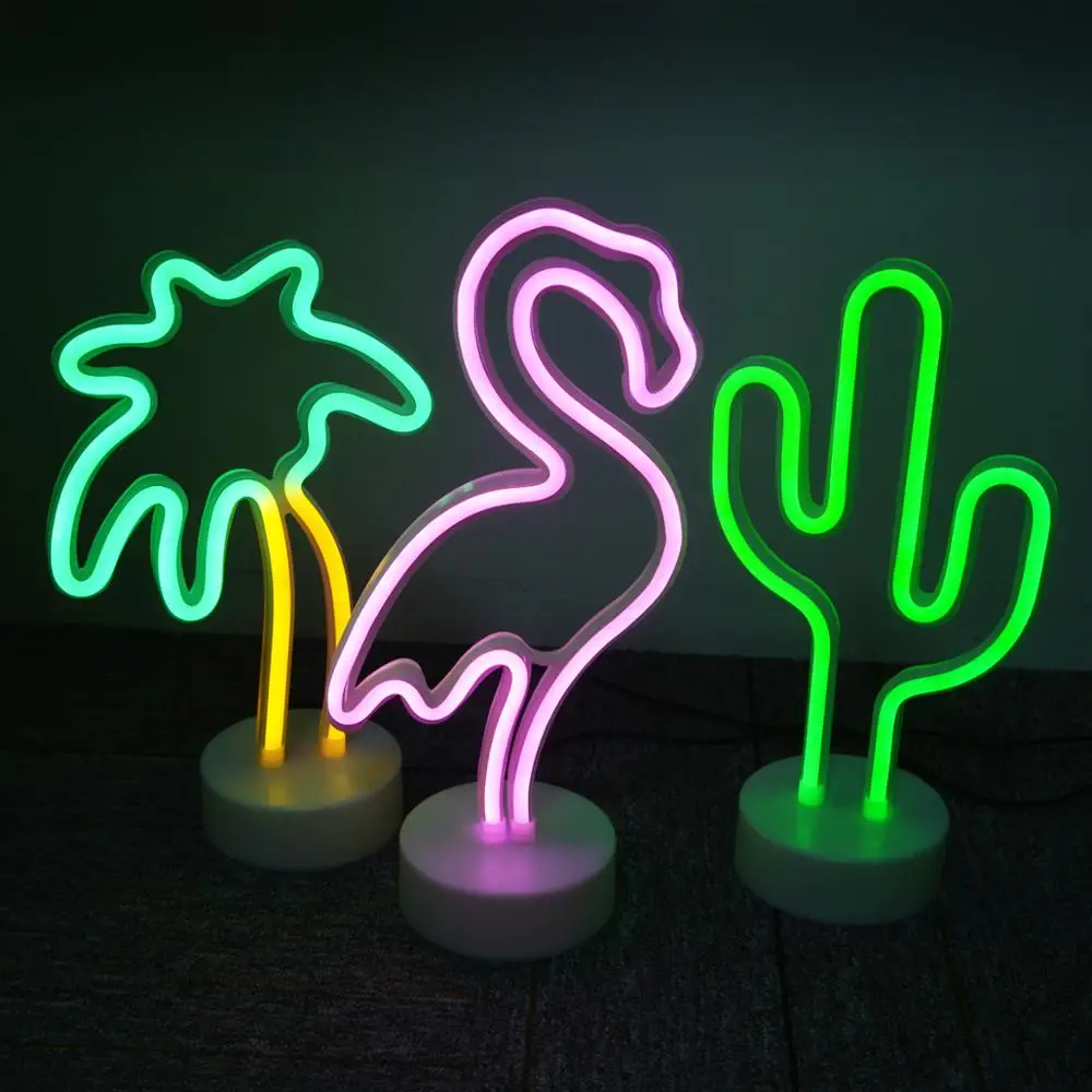 Panneau lumineux à LED Pour Noël Veilleuse néon flamant rose pour chambre d/'enfant Avec support de base USB et piles bar mariage Rose