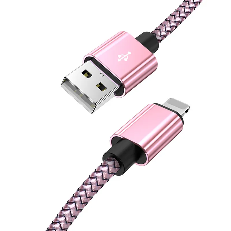 USB кабель для зарядного устройства для iPhone 3.0A, быстрая зарядка, usb кабели, шнур для iPhone 11 Pro Max X 8 7 6 6S Plus 5 5S, iPad, длинный короткий - Цвет: Rose Gold