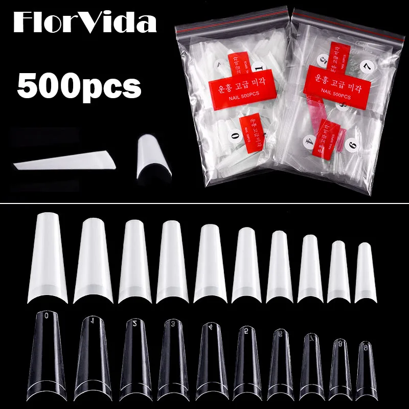 500 Tips Kit Bagged Fake Nails Full Half French Acrylic ABS For Manicure Fingers Toes Set C Smile Sharp 10 Sizes