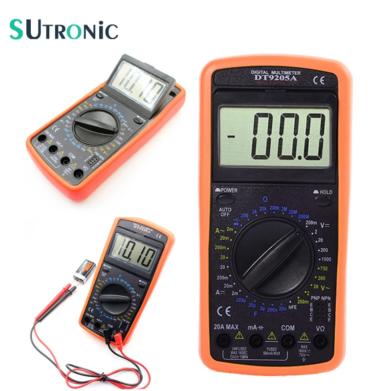 

DT9205A Professional Digital Multimeter Electric Handheld Ammeter Voltmeter Resistance Capacitance hFE Tester AC DC LCD