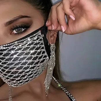 

Bling Rhinestone Elastic Mouth Face Mask Decorations for Women Mesh Crystal Chain Face Mask Jewelry Cosplay Face Wedding Gift