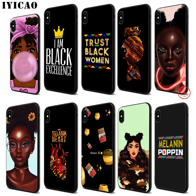 IYICAO Melanin Poppin Aba Black Girls Soft Silicone Case for iPhone 11 Pro Xr Xs Max X or 10 8 7 6 6S Plus 5 5S SE |