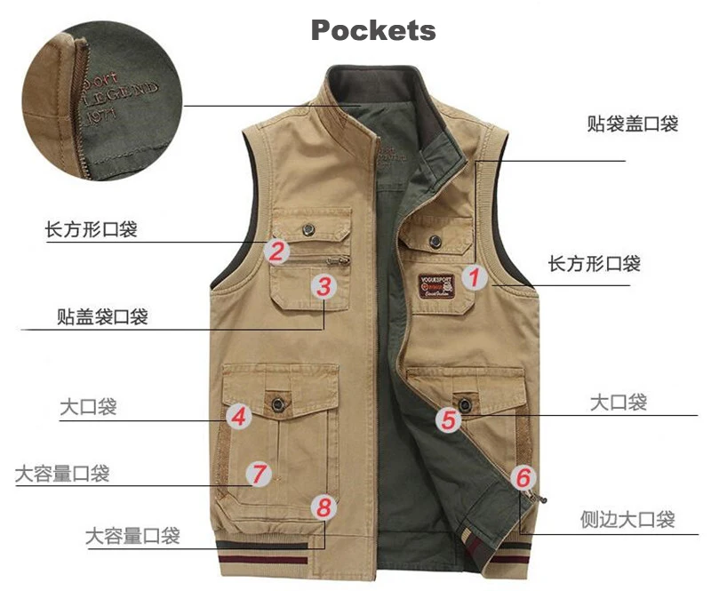 Men Hiking Vests Outdoor Multi-pockets Sleeveless Vest Jackets Army Tactical Waistcoat Hiking Fishing Hunting Clothing 8XL 9XL