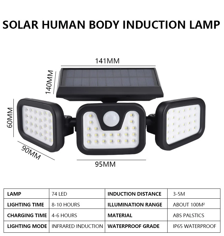 Luzes de Parede Solares com Sensor de Movimento Solares para Jardim Led ao ar Luzes Solares Livre Ajustável Cabeça Dupla Refletores Exterior 74 4 74 luzes led solares área externa de
