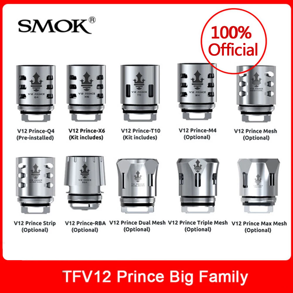 Оригинальный SMOK TFV12 Prince Coil Family Q4/X6/T10/M4/Mesh/Strip/RBA Cores для smok tfv12 Tank X PRIV/G PRIV 2/Mag/I