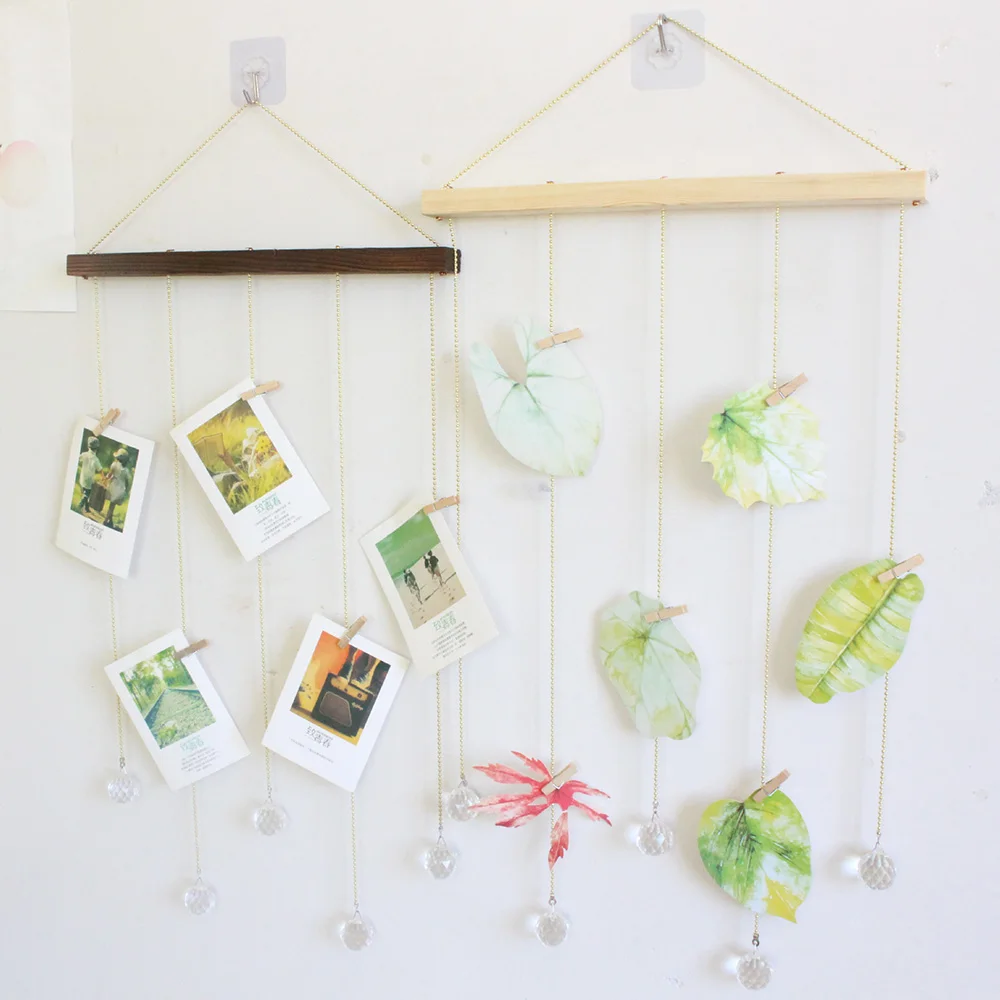 Подвесное фото дисплей, DIY Фото Рамка коллаж Набор деревянные зажимы Золотая цепь с кристаллом кулон подвес для картин плакат