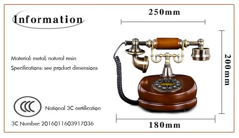 Antique Corded Telephone Resin Fixed Digital Retro Phone Button Dial Vintage Decorative Rotary Dial Telephones Landline for Home