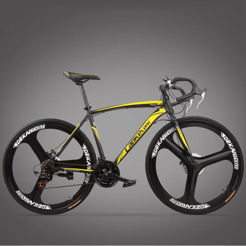 Бренд дорожный велосипед Карбоновая стальная рама 700CC колеса 21 27 скорость двойной диск тормоза Bicicleta для езды на велосипеде на улице - Цвет: B Black Yellow