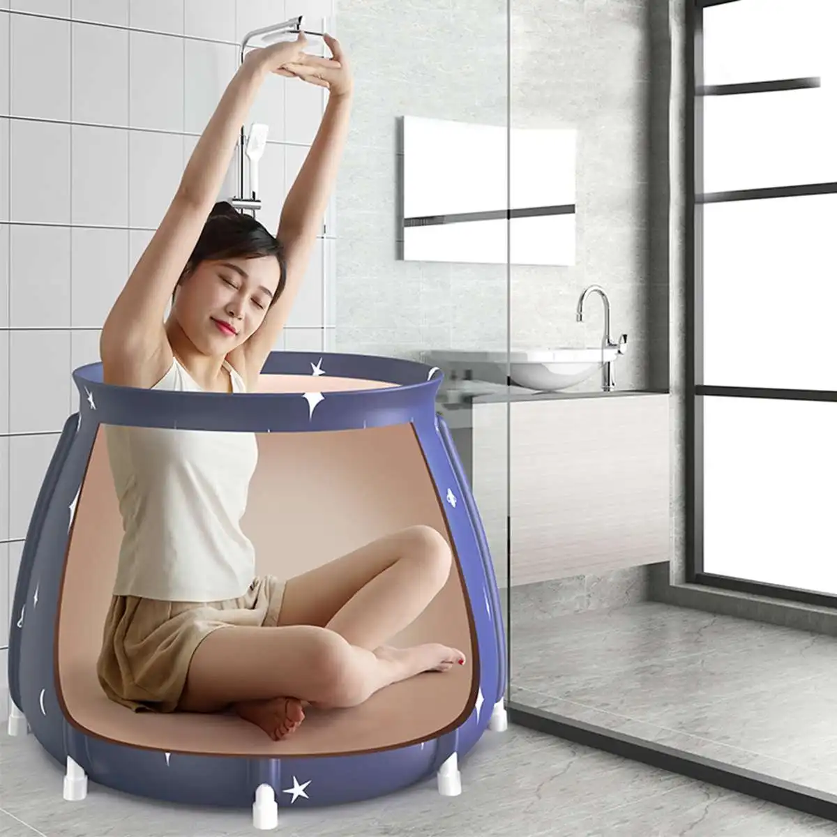 Portable Bathtub Folding Bath Bucket Foldable Large Adult Tub Baby Swimming Pool Insulation Separate Family Bathroom Spa Tub Inflatable Portable Bathtubs Aliexpress