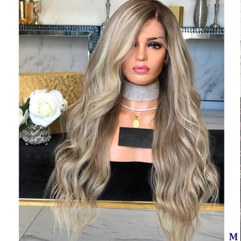 

Brazilian Highlight Blonde Full Lace Human Hair Wigs with Baby Hair Ombre 180Density Body Wave 13x6 Lace Front Wigs Middle Ratio
