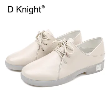 

British Style Lace Up White Shoes Women Oxfords 2020 Spring New Top Layer Soft Cowhide Causal Ladies Flats Sneakers Plus Size 43